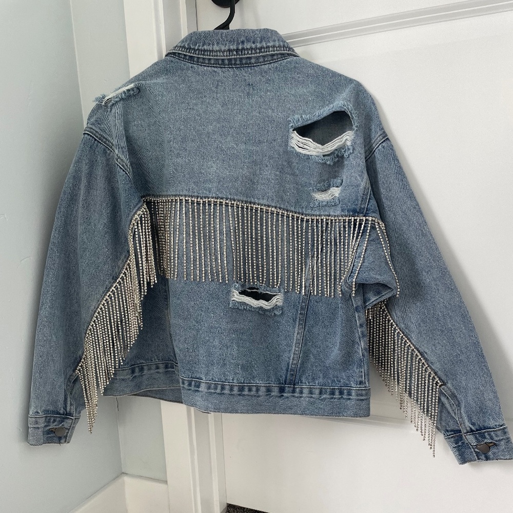 Rhinestone Fringe Denim Jacket